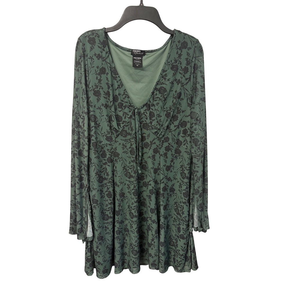 Sheer Mesh Whimsigoth Dark Floral Bell Sleeve Dress Forest Fairy Witchy   Mystic